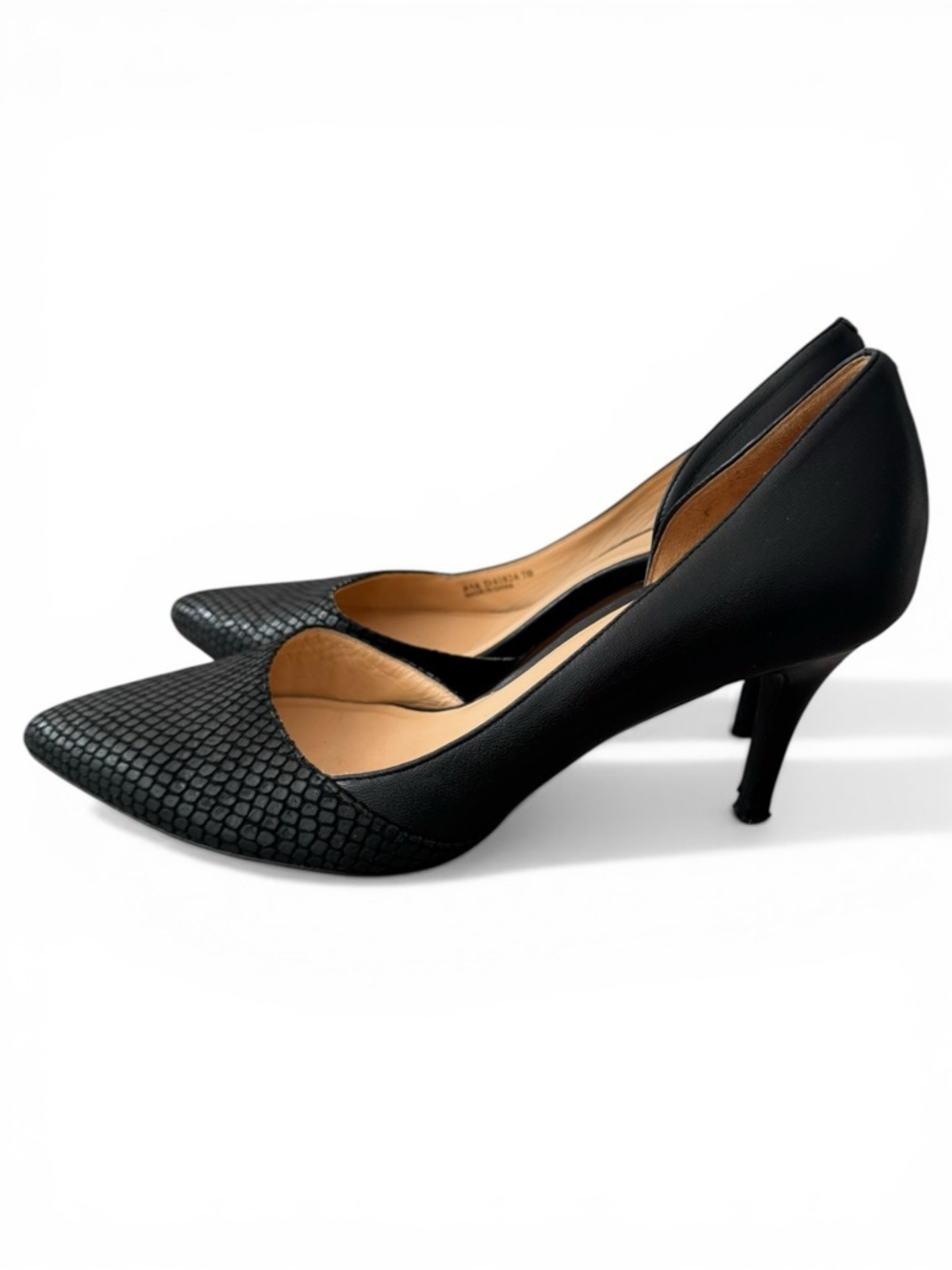 Cole Haan Black Snakeskin Embossed Leather Pointed Toe Stiletto Pumps Women 7 - Picture 2 of 6